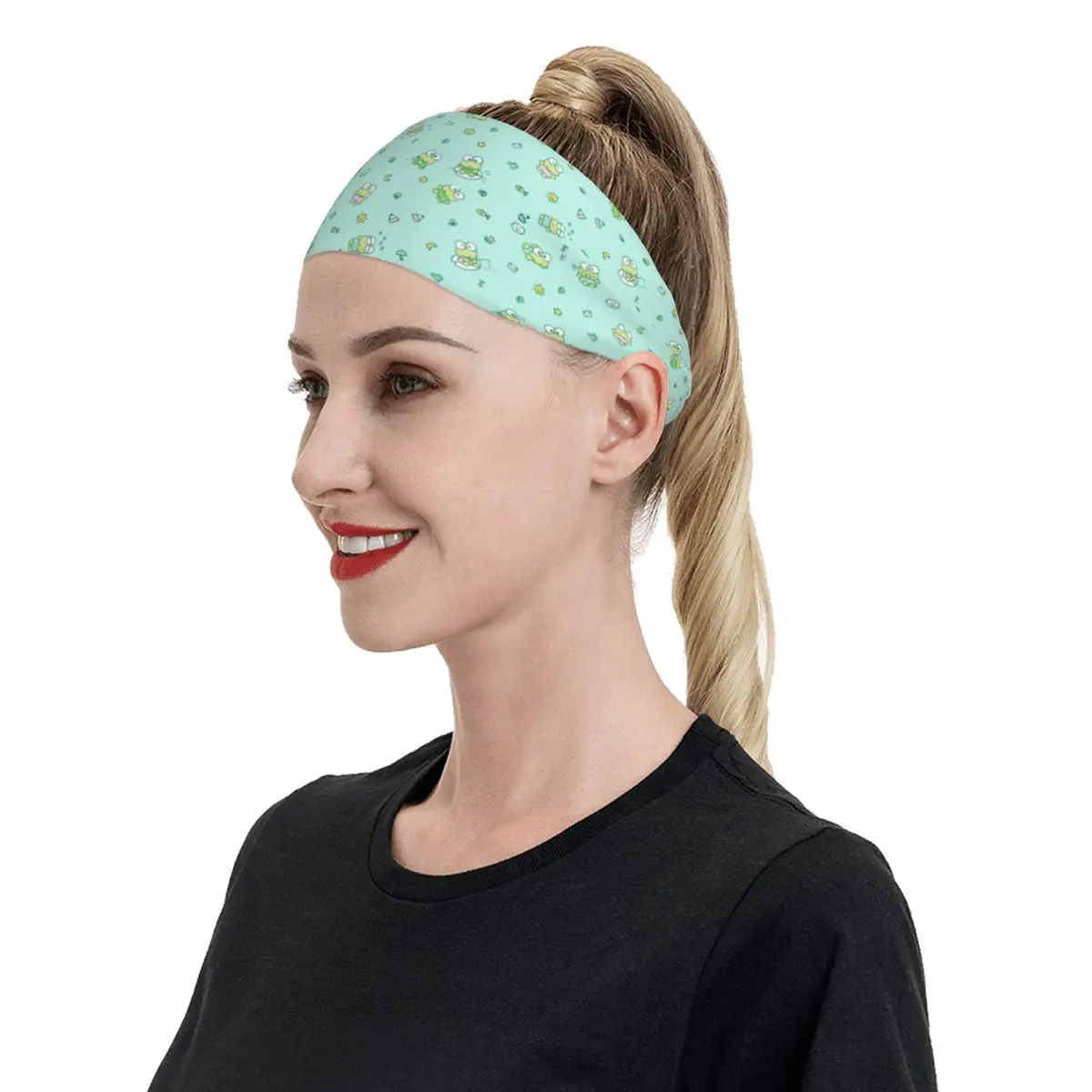 Aangepaste KeroKeroKeroppi zweetband dames heren vochtafvoerende schattige kikker workout hoofdband voor fietsen