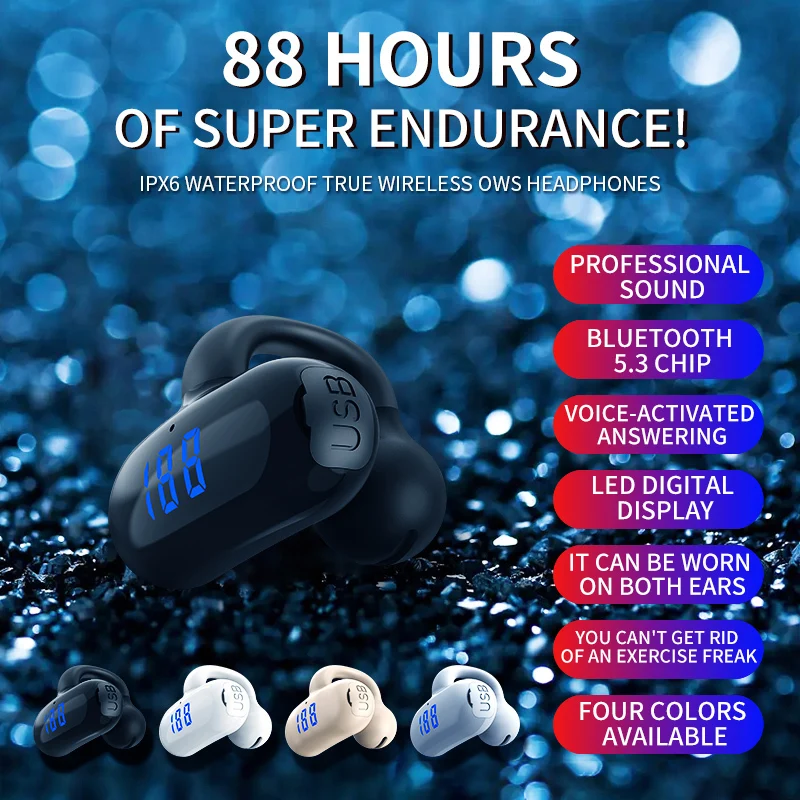 

Digital Display Bone Conduction Wireless Bluetooth Single Earphones Noise Canceling Ultra-Long Standby Run Sports Music Earbuds