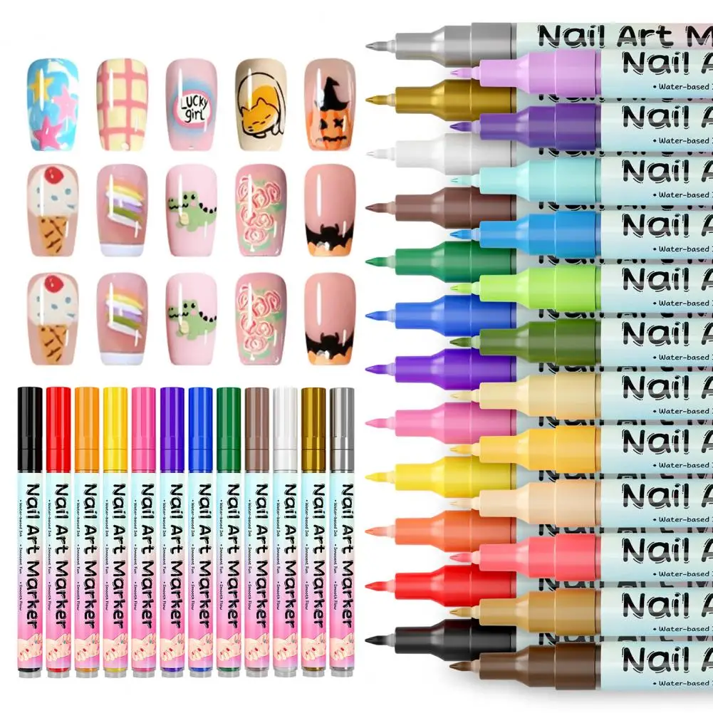 

Ручка для ногтей на водной основе, 12/24 шт., набор ручек для дизайна ногтей, быстросохнущие гелевые акриловые краски, маркеры, инструменты для рисования ногтей своими руками