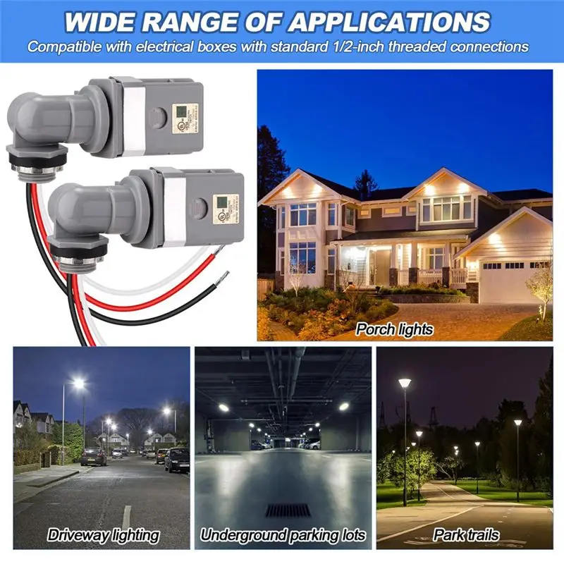 SHGO 2 Pack Swivel Mount Photocell Sensor with Stem Outdoor Photocontrol Auto On/Off Dusk to Dawn for Outdoor Lights Cell Sensor