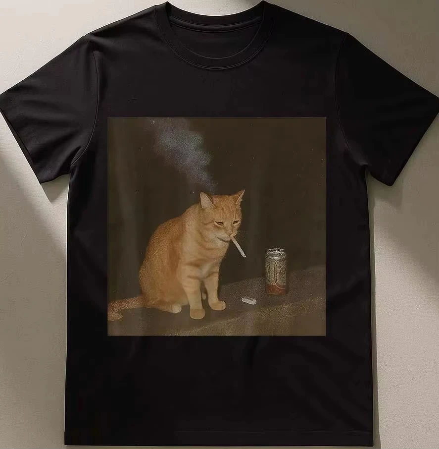 Camiseta de mujer con estampado de patron de fumar para gatos camiseta de manga corta ropa de moda de la Stadt #2
