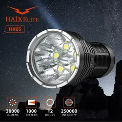 Haikelite HK05 Torcia potente Lanterna 30000LM Portata 1000 m Torcia di ricarica USB di tipo C 21700 Torce a LED ad alta potenza