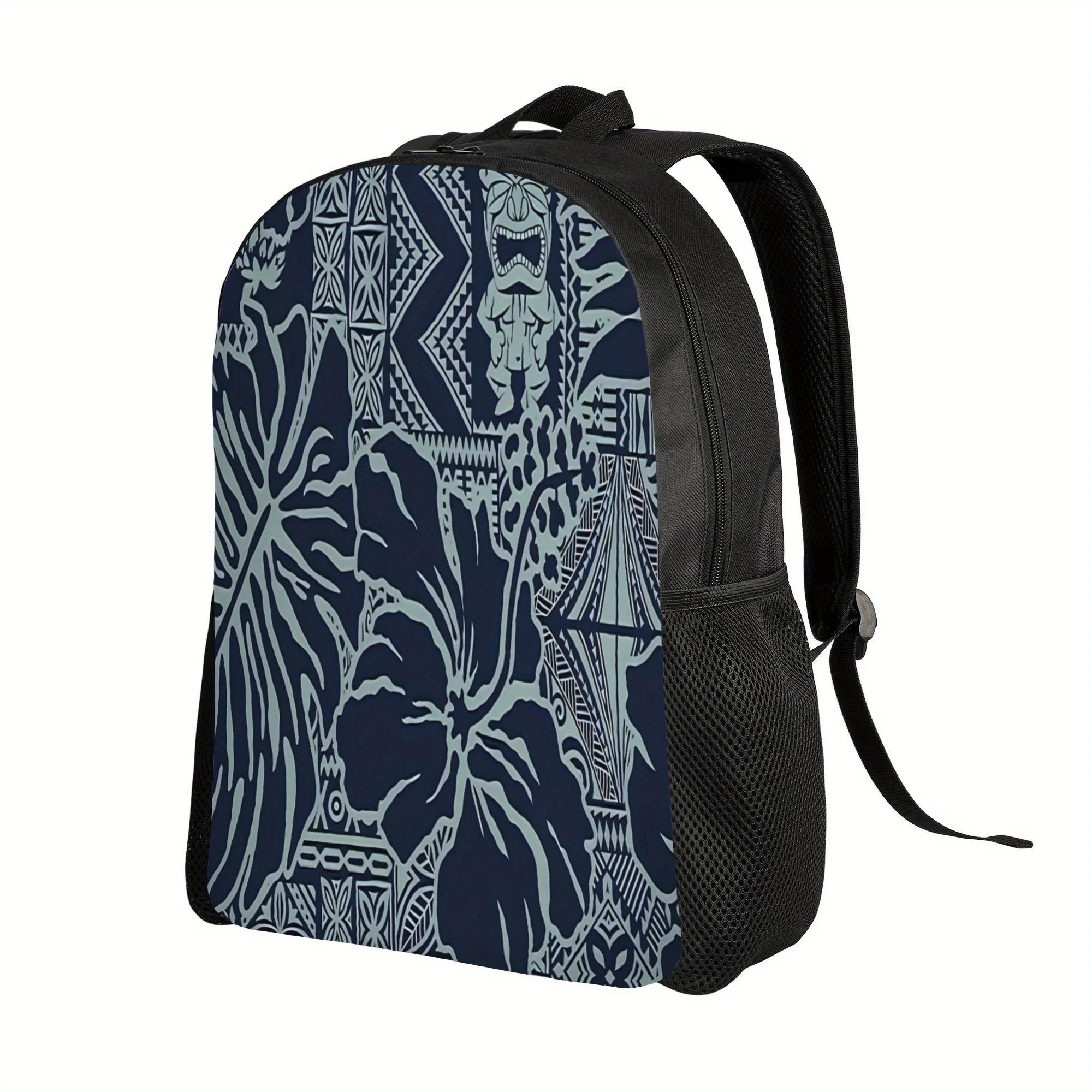 

ZLIENSZUS Men's Blue Hawaiian Floral Taba Backpack - Stylish single-layer design with vivid floral patterns, perfect for school