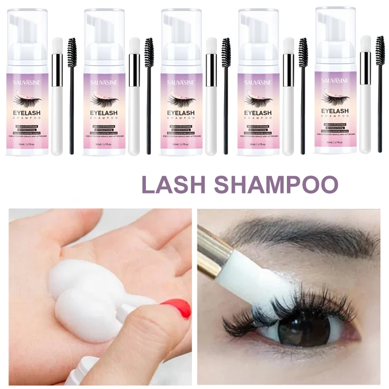 5sets 50ml Professional EyeLashes Foam Cleaner kit Individual Eyelash Extension glue Shampoo Eye lashes Makeup Remover + Brush