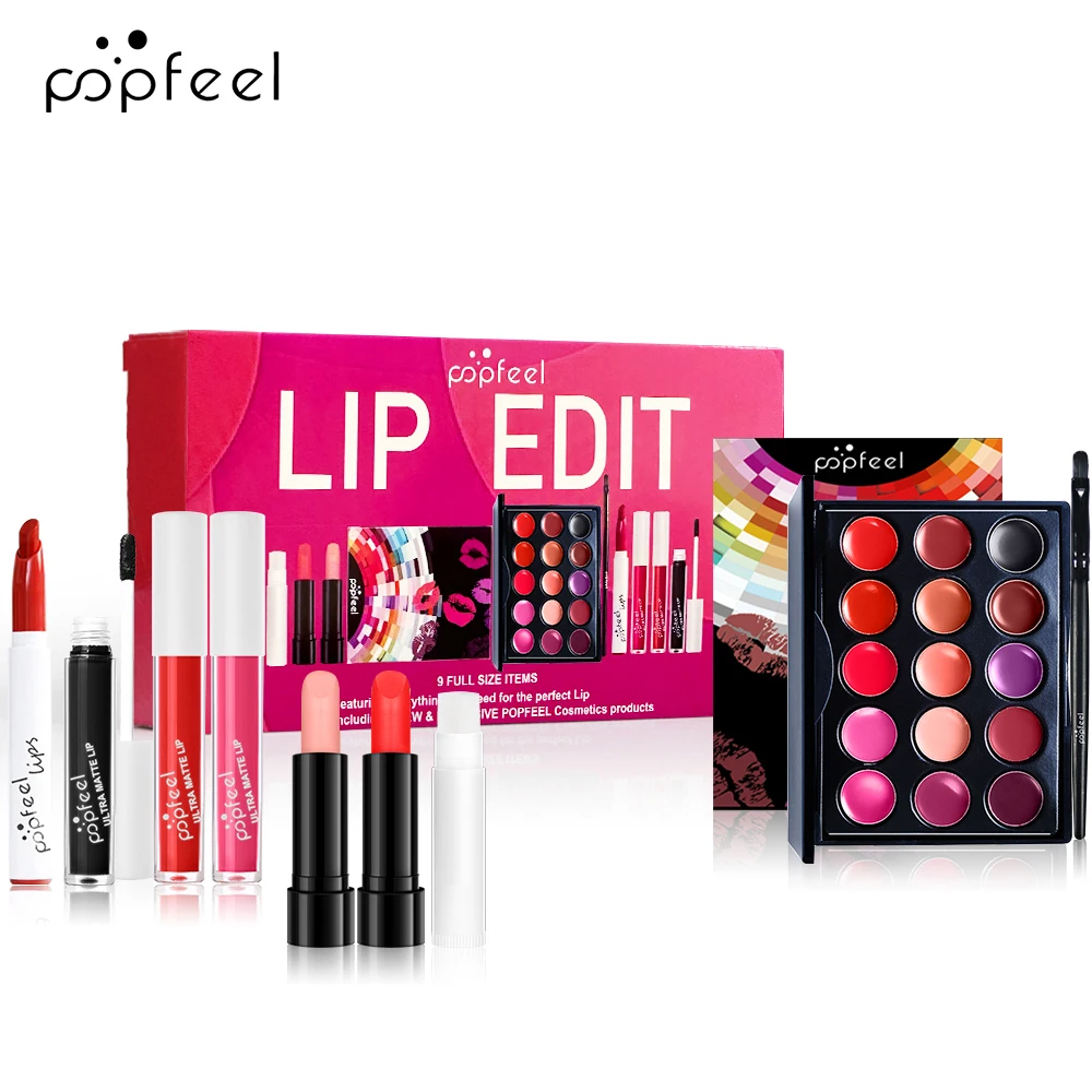 Set di edizioni labbra POPFEEL |   Kit labbra a grandezza naturale con rivestimenti, lucentezza e tavolozza |   Set trucco essenziale per labbra perfette |   Regalo di bellezza alla moda