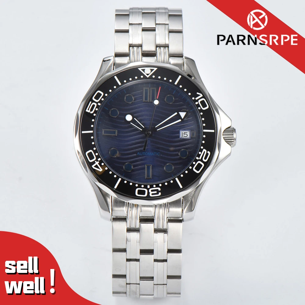 Quadrante luminoso con ondulazione del mare Orologio meccanico subacqueo da uomo classico di lusso da 41 mm 8215 Visualizzazione automatica della data con lunetta in ceramica