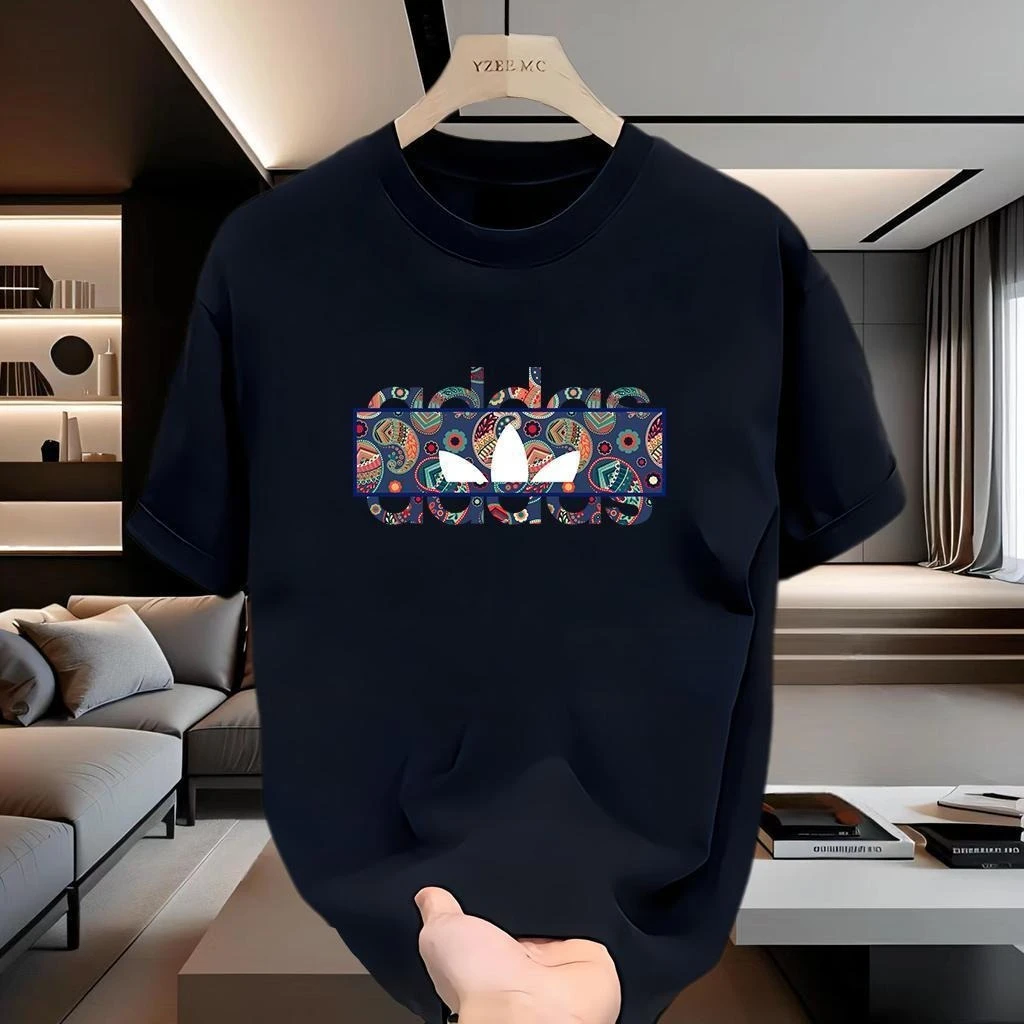 

2026 Новый высококачественный модный модный мужской и женский топ с монограммой и коротким рукавом больших размеров, свободный комфортный топ с круглым вырезом