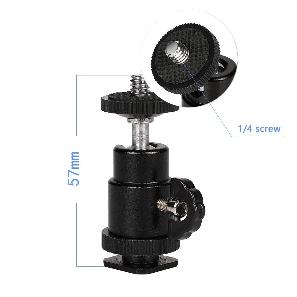 Tripod Ball Head 360° Rotatable Metal Mini PTZ with 1/4  hot Shoe Camera Mount Adapter for Camera Pocket Light Microphone