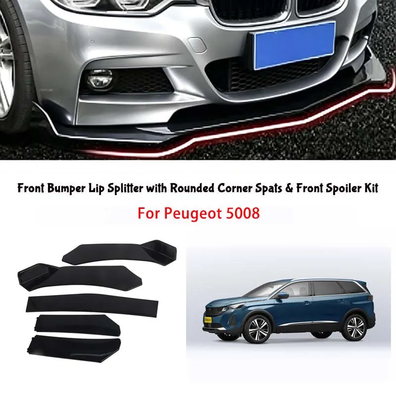 For Peugeot 5008 5-Segment Adjustable Front Bumper Lip Splitter Body Kit