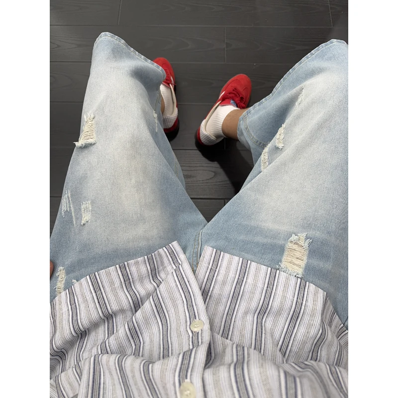 Unisex American Ins High Street Loose Straight Seven-Point Jeans Ripped Distressed Denim Shorts Summer Casual Streetwear view 6
