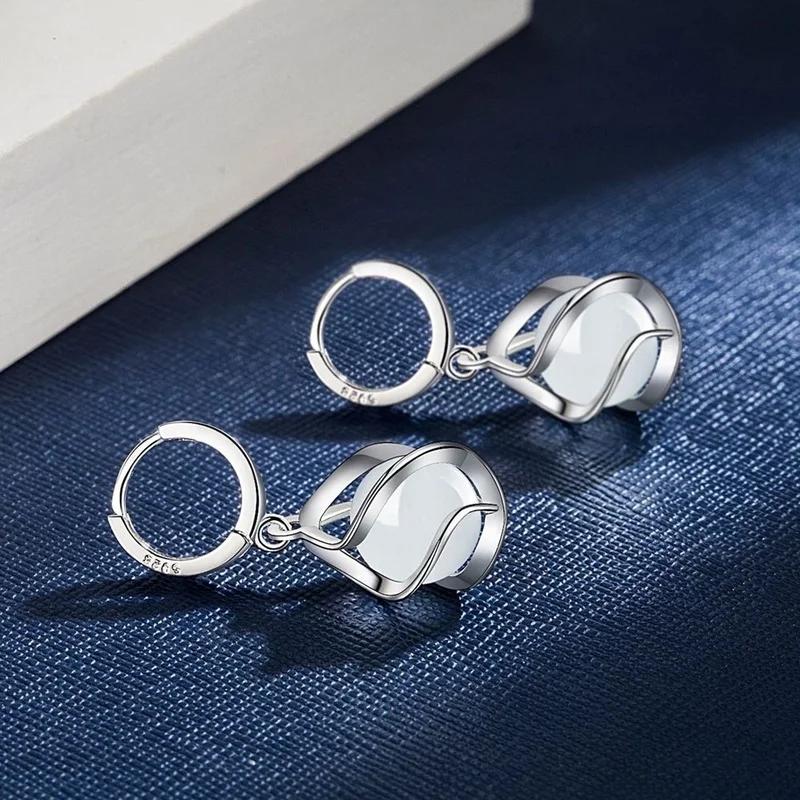 

925 Sterling Silver 2021 New Women's Fashion Jewelry High Quality Opal Round Agate Simple Hollow Long Tassel Earrings