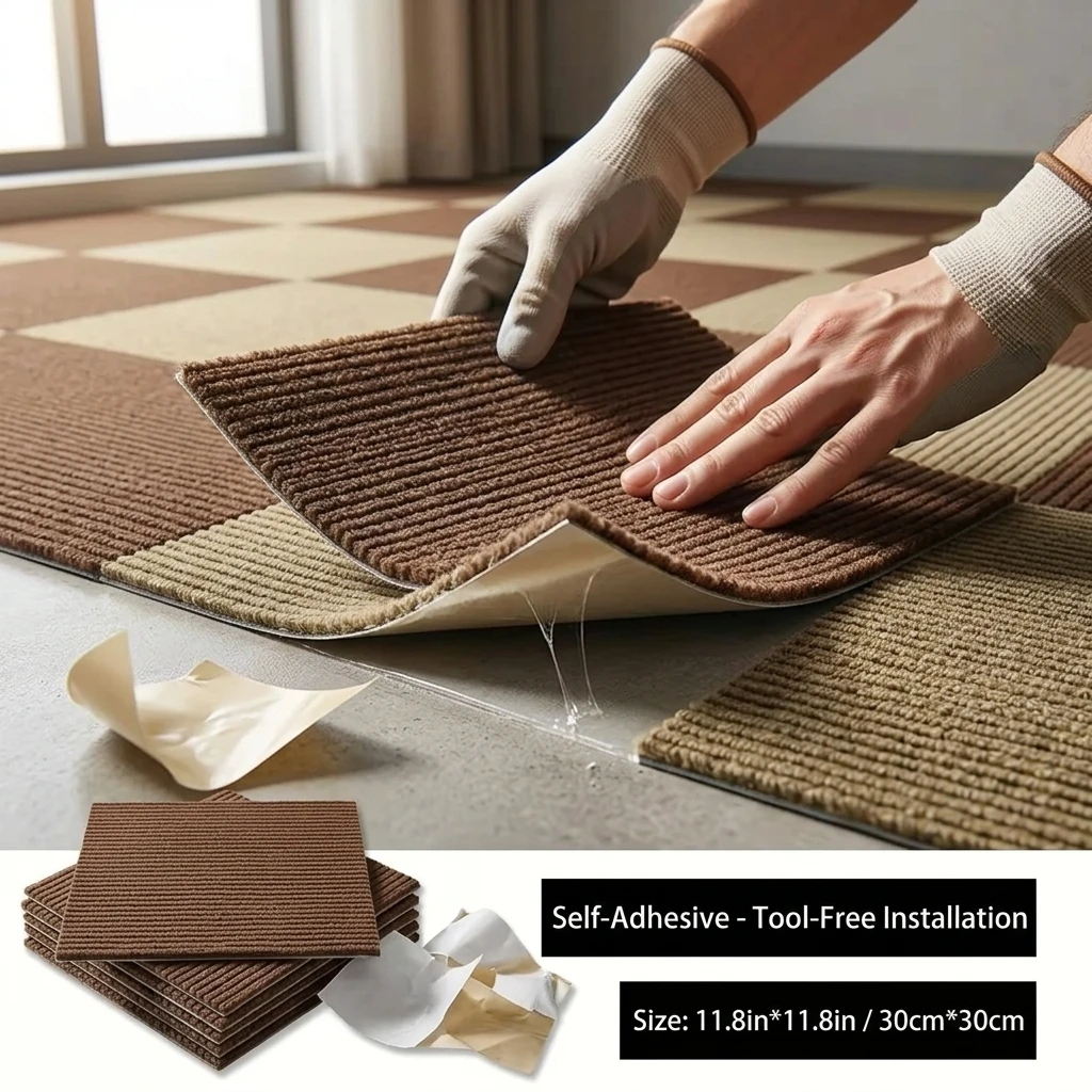 Premium Peel and Stick Carpet Tiles Professional Self Adhesive 30x30cm Removable Non Slip DIY Floor Mat Squares Checkerboard Rug