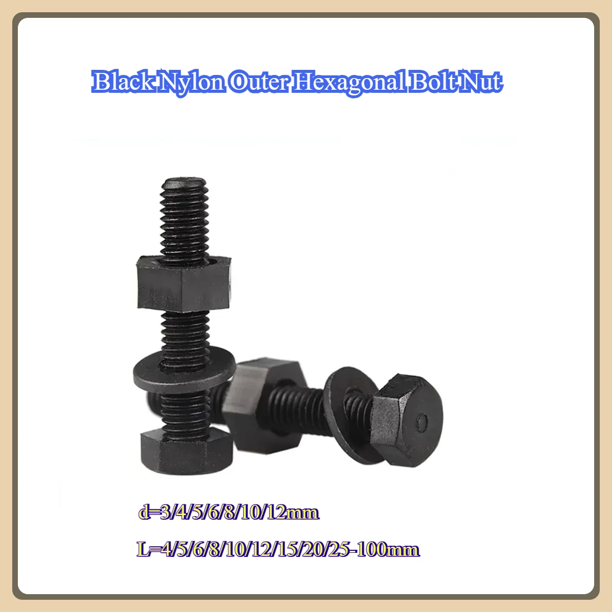 

Black Nylon Outer Hexagonal Bolt Nut Flat Washer Combination Set M3M4M5M6M8M10M12