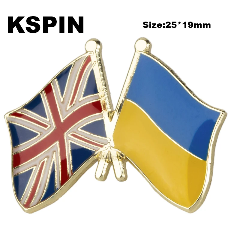 10Pcs a Lot U.S.A  & Ukraine Friendship Badge Flag Brooch National Flag Lapel Pin International Travel Pins Collections