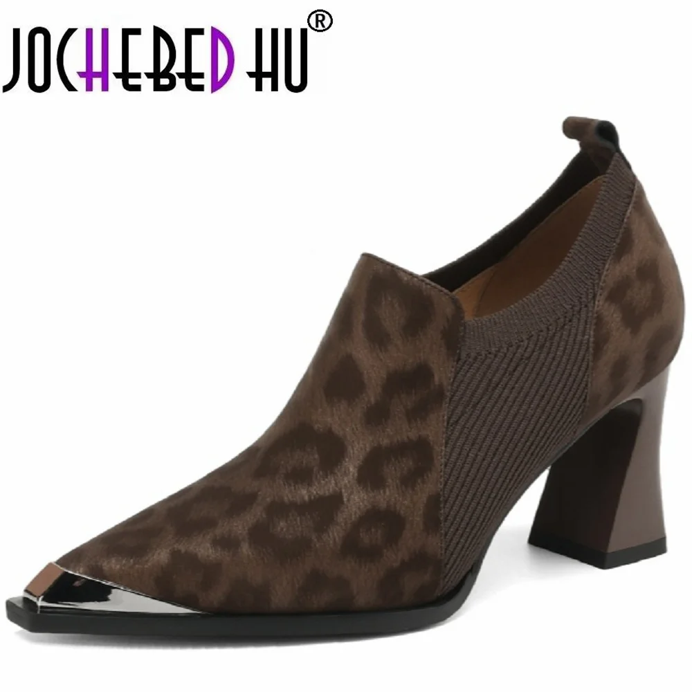 

【JOCHEBED HU】Новая женская брендовая обувь ручной работы из натуральной кожи с металлической железной головкой и острым носком на тонком каблуке, современная обувь