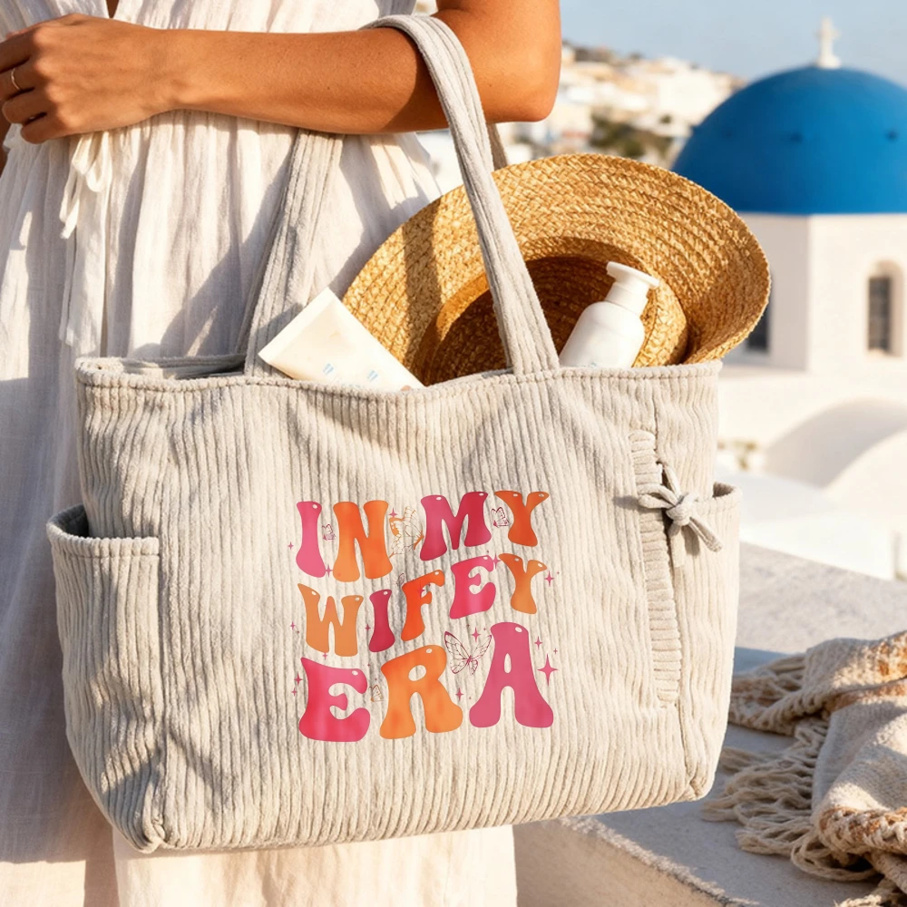 

Women's Corduroy Canvas Tote Shoulder Bag, Reusable Grocery Shopper, Mother's Day Birthday Christmas Gift, Travel Daily Commute