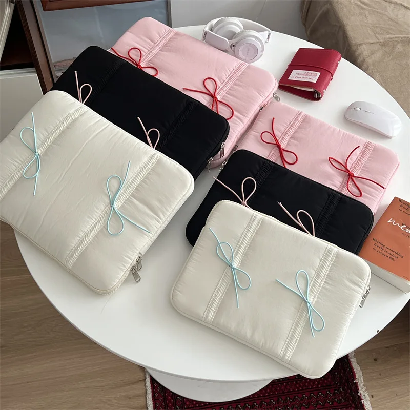 Sweet Girl  Knot Cotton Cuter Bag iPad Storage Pouch Anti-Fall Cute Notebook Cover Ideal for Digital Accories