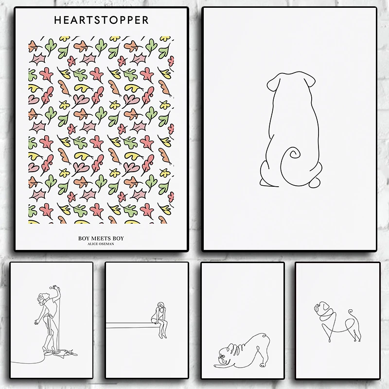 Pósteres e impresiones de pintura en lienzo, arte de pared, líneas, dibujos, citas de Heartstopper, póster, estética, Kylie Minogue, Pug, perro, música, amor