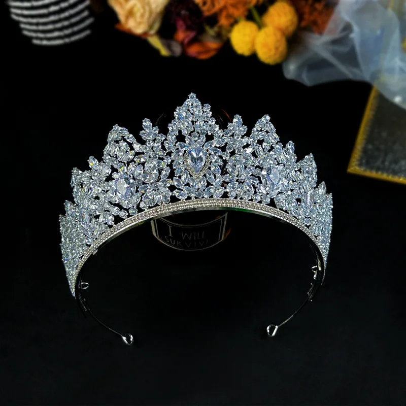 Cubic Zirconia Rhinestones Tiaras Crowns Prom Pageant Headbands Brides Women Headpieces Wedding Hair Accessories Bridal Jewelry