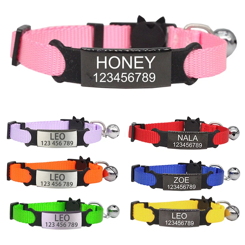 Pet ID Tag Custom collar Personalized Labels Free Engraving Cat Collar Cute Nylon Adjustable Safety Breakaway Small Dog Necklace