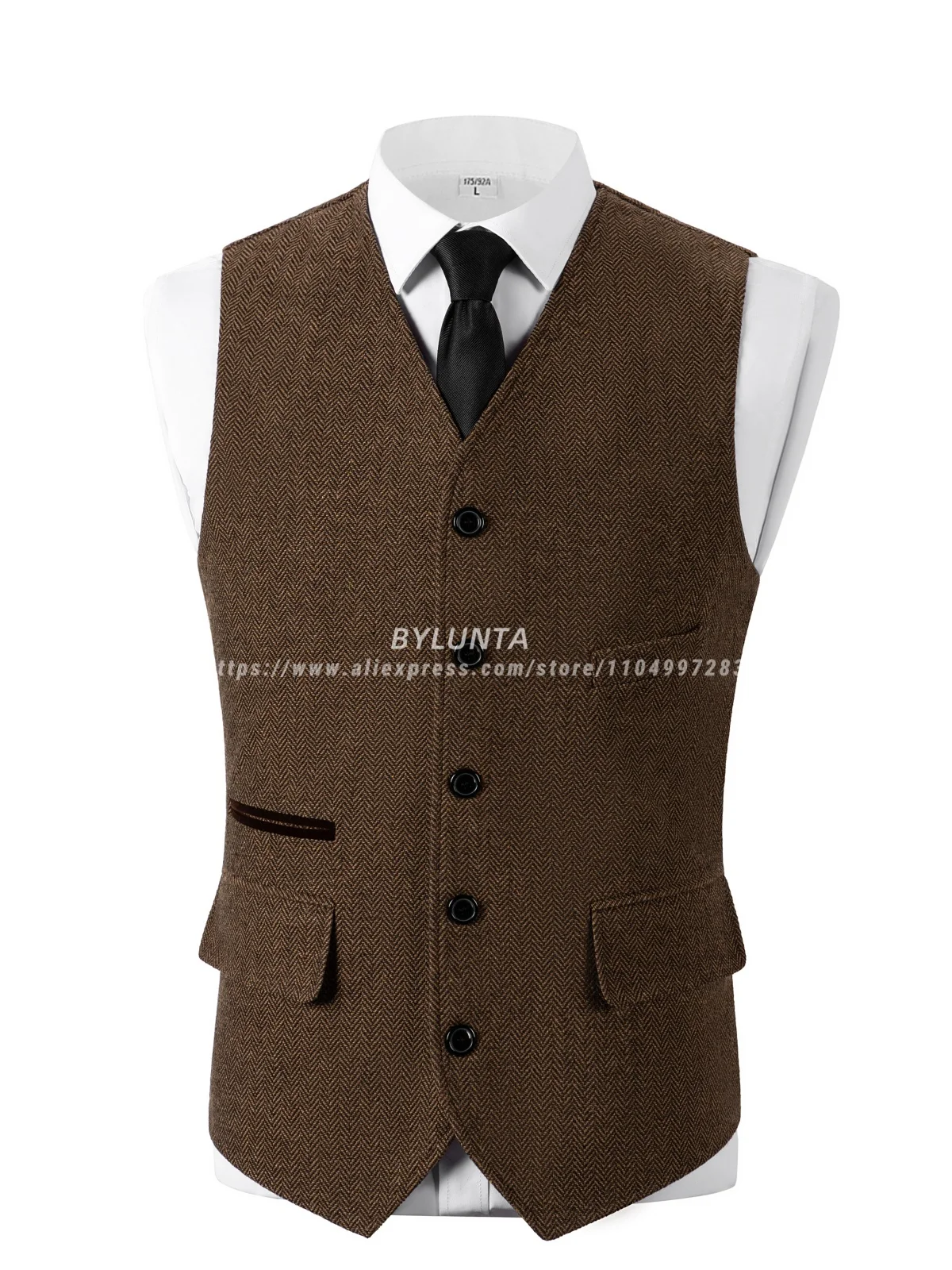 Bylunta Men's Casual Suit Vest Regular Fit Wool Herringbone Waistcoat For Wedding and Party