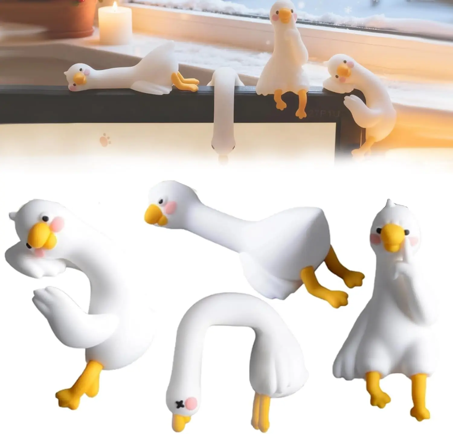 Lazy Duck Computer Decoration, Cute & Tiny Adorable Duck Figurine, 3D Craft Ornament Computer Monitor Decoration