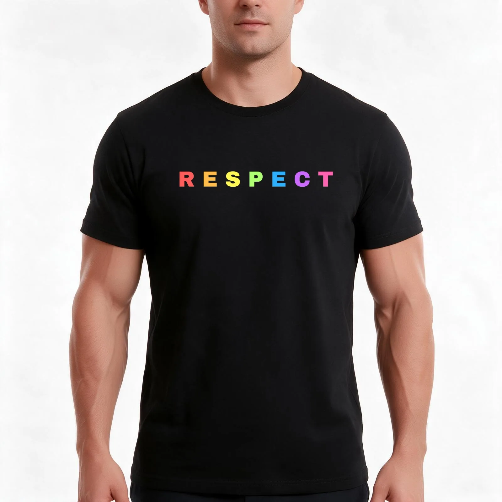 Respect in Rainbow Colors T-Shirt, Summer Casual Cotton Tee, Oversized Streetwear Tops, Vintage Graphic Print, Unisex Men Women