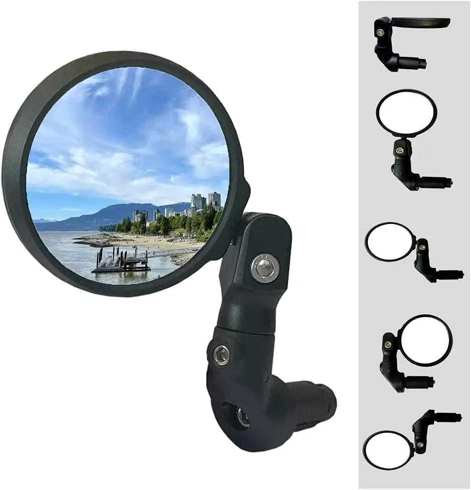 

Multi-Adjustable Bar End Bike Mirror, HD Safe Blast-Resistance Glass Cycling Mirror for E-bike & Bicycle Rearview, HF-M952S-FR08 (Silver Glass)