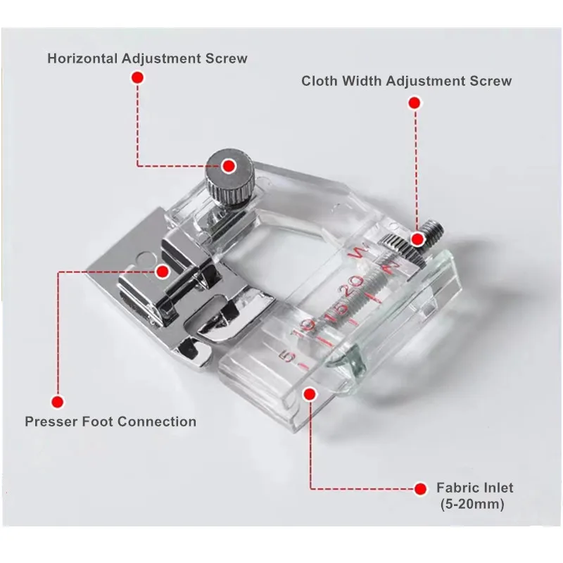 Bias Tape Binding Presser Foot Snap On Hemming Presser Foot Width-Adjustable For Household Sewing Machine Accessories Domestic