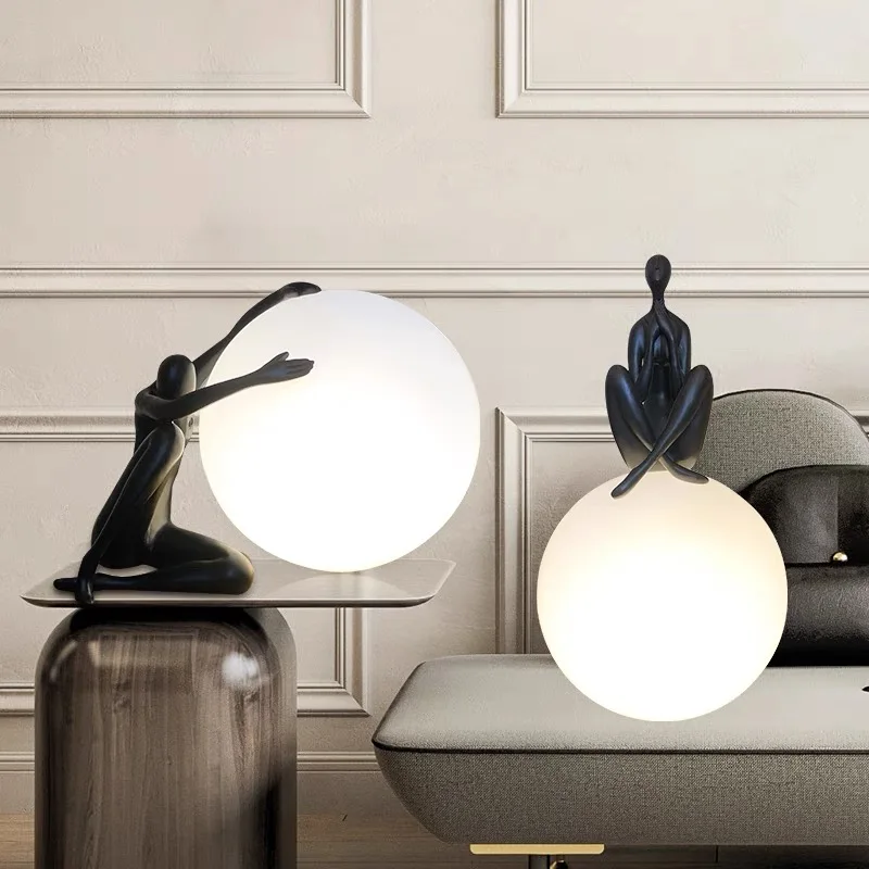 Humanoid Ball Holding Table Lamp Italy Portrait Design Replica Sculpture Floor Light For Living Room Bedside Table Decor Lamp