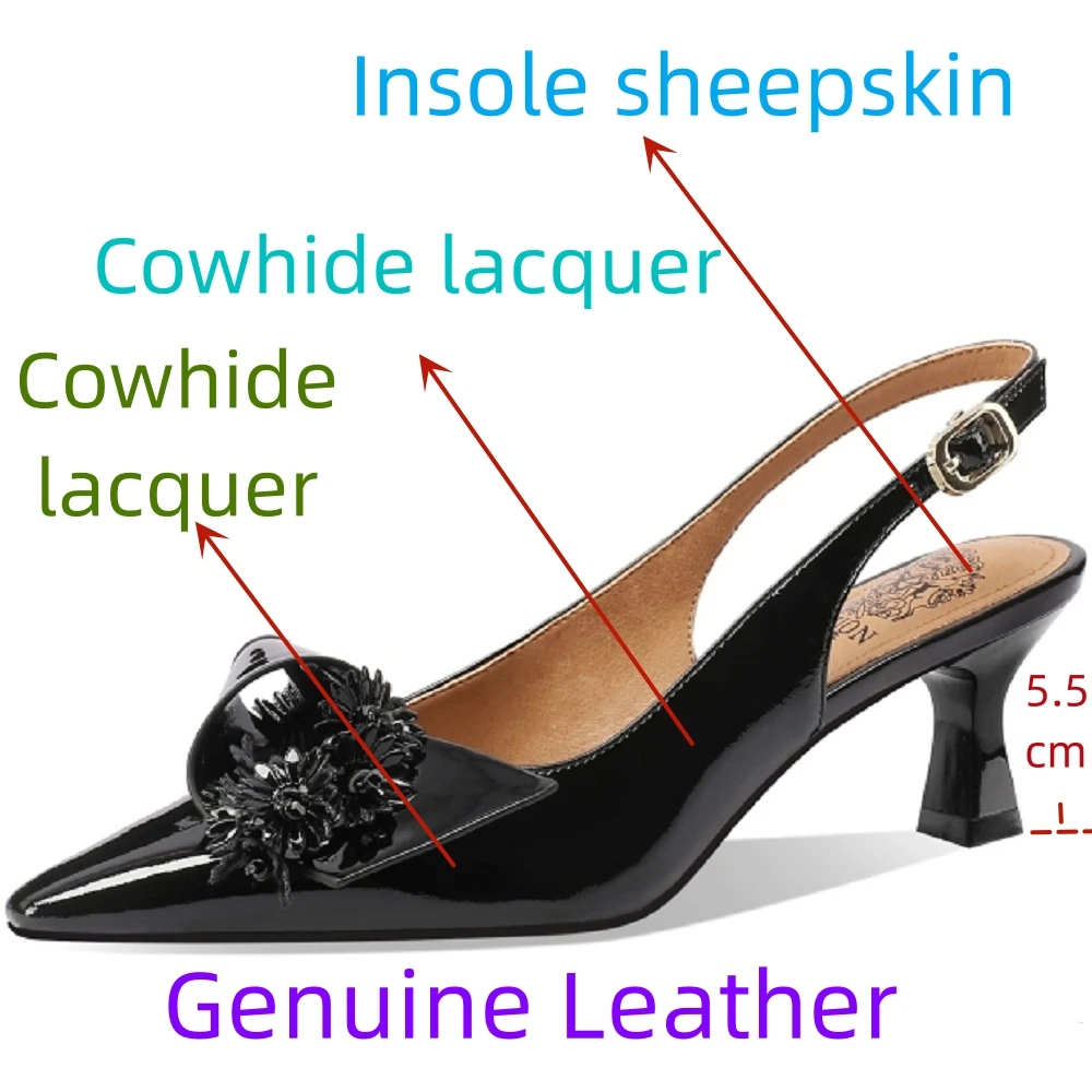 【EUNICE YUN】Brand Genuine Leather Pointed Toe Women Sandals Fashion Elegant Flower High Heel Ladies Sexy Party Dress 33-43