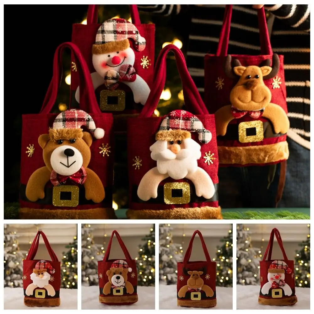 Gift Pouch Christmas Present Bags Portable Elk Santa Gift Plush Bag Cartoon Cute Candy Bags Props