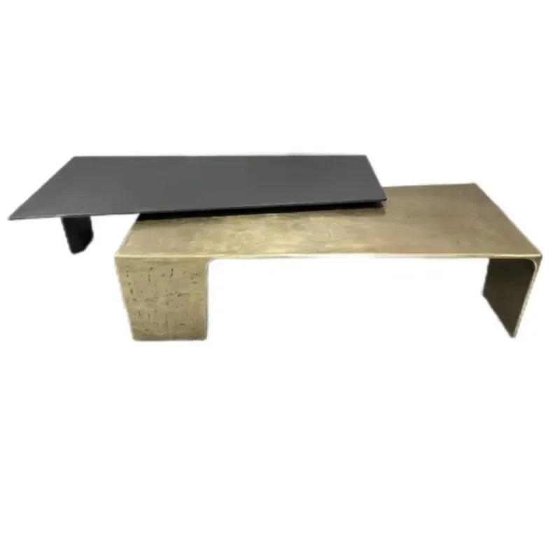 Modern Stainless Steel Hammered Pattern Coffee Table with Solid Wood Base Minimalist Low Foot Design for Living Room Unique