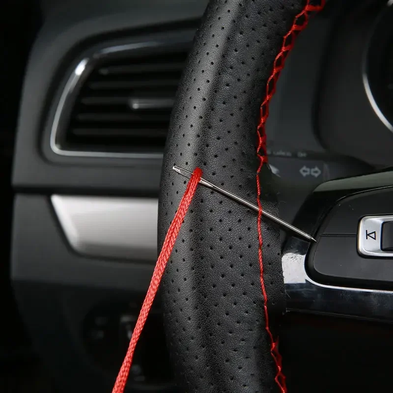 Universal Leather Car Steering Wheel Stitch On Wrap Cover Fit for 38cm 14\