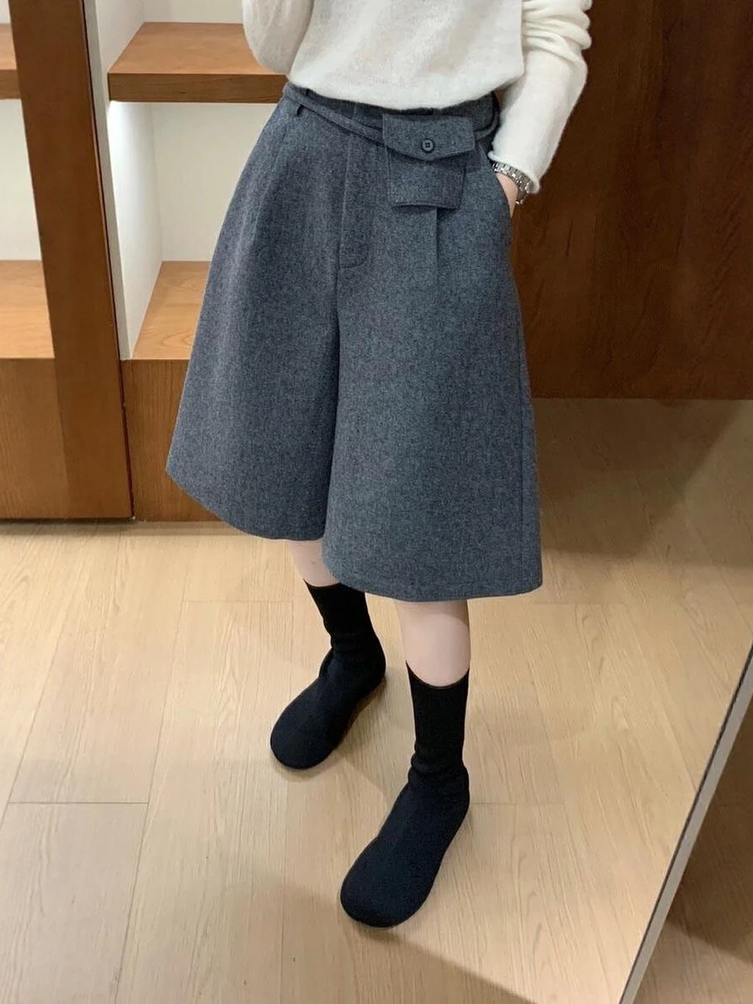 

Faionable Широкие шерстяные брюки с высокой талией в Корейском стиле, большие размеры, свободные зимние повседневные брюки, теплые и сли