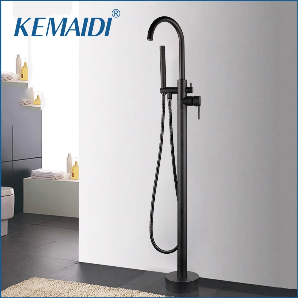 

KEMAIDI Floor Mounted Bathtub Filler Shower Faucet 360 Rotation Round Spout Bath Mixer Tap Roman Tub Faucets Set Matte Black