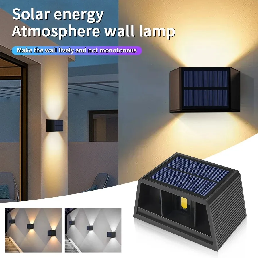 

COB Outdoor Led Solar Light Garden Fence Wall Lamp Sunlight Dusk to Dawn Waterproof Up and Down Adjustable for Yard Pathway
