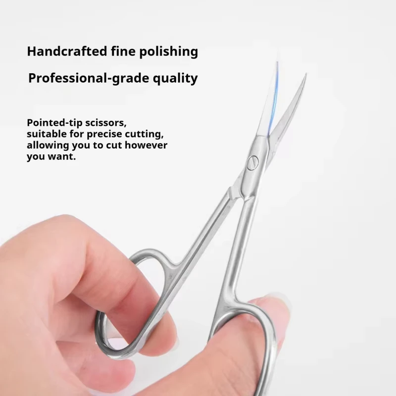 1Pcs Cuticle Scissors Manicure Scissors Stainless Steel Extra Fine Curved Professional Manicure Eyelashes Eyebrow Tools