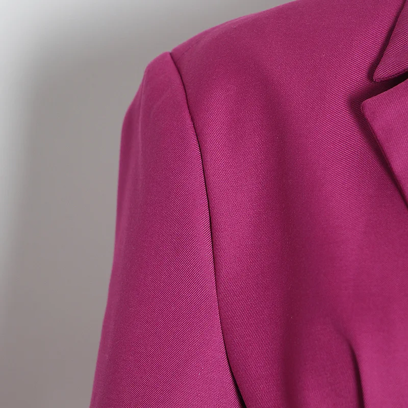 Tesco New French Women Suit Blazer Fuchsia Full Sleeve V-Neck Fashion Suit Jacket Slim Suit Coat Women Autumn 2025 Outerwear