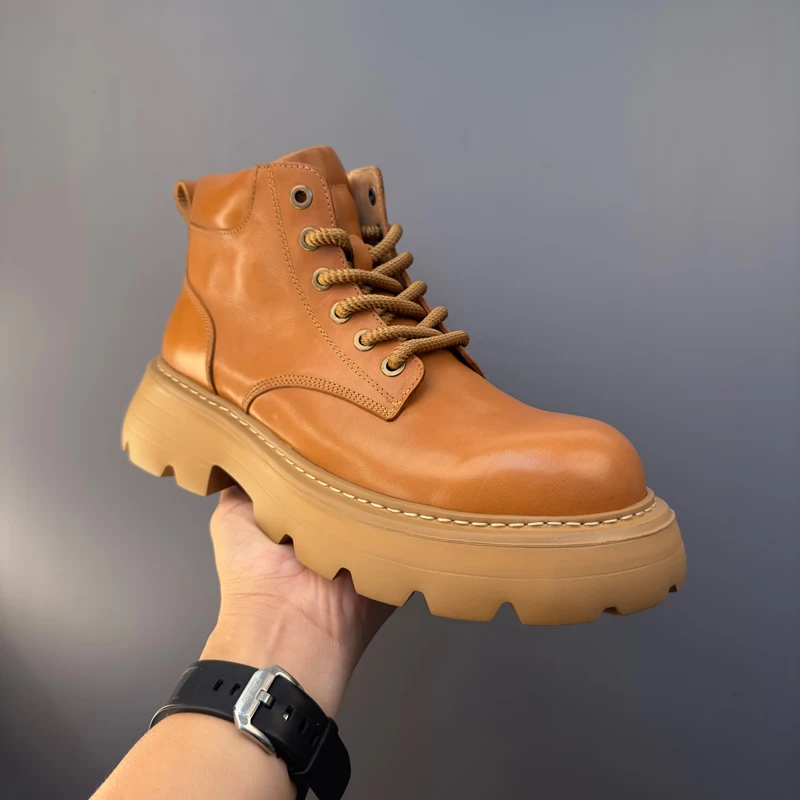 

British Style Riding Boots Men's Shoes Genuine Leather Retro Thick Soled Outdoor High Top Work Motorcycle Chelsea Ankle Boots