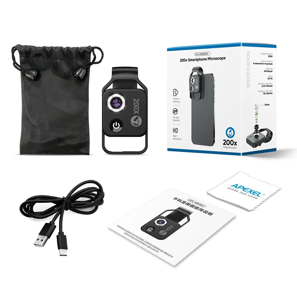 

200X Smartphone Microscope Attachment with CPL Filter and Adjustable LED Illumination for Jewelry Skin Analysis