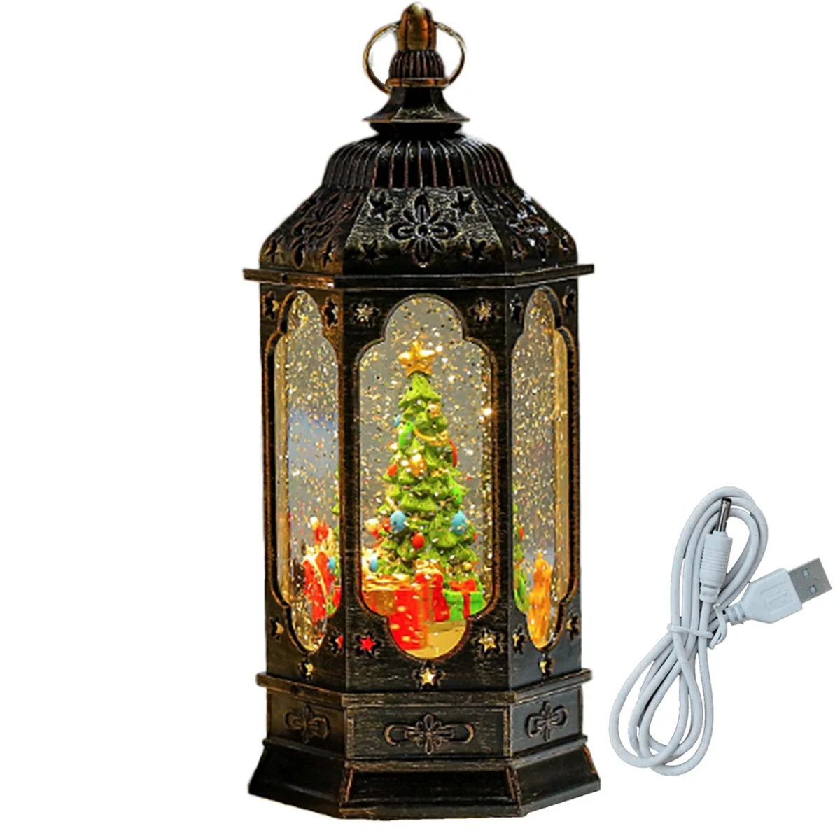 Christmas Snow Lantern Rotating Christmas Tree with Music Swirling Glitter Lantern Holiday Gift Decoration for Home-B