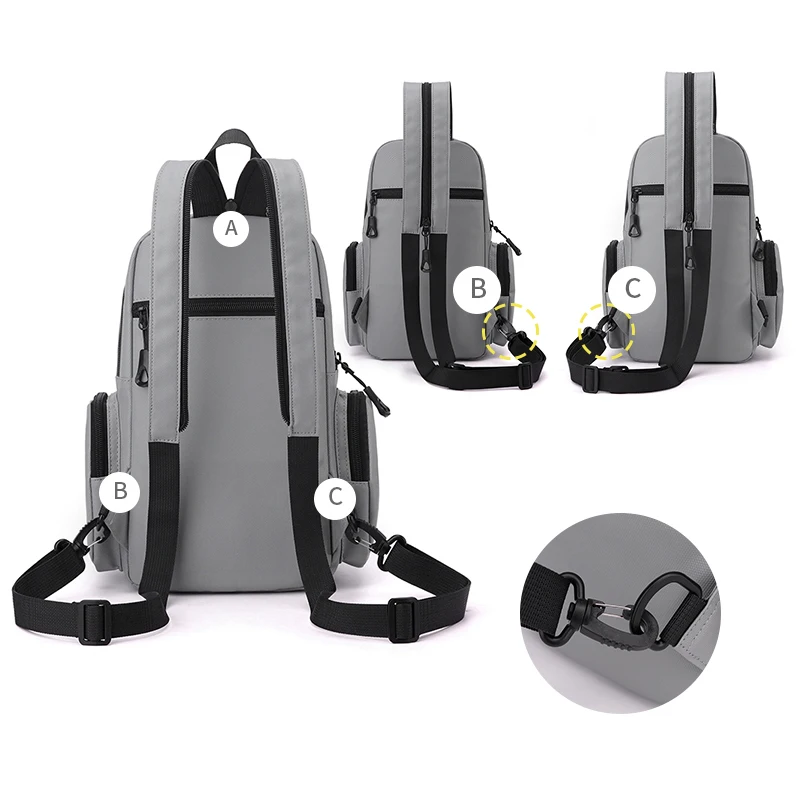 Adjustable strap chest bag, multi-functional backpack, sports bag, backpack, zipper anti-theft pocket, suitable for daily commut