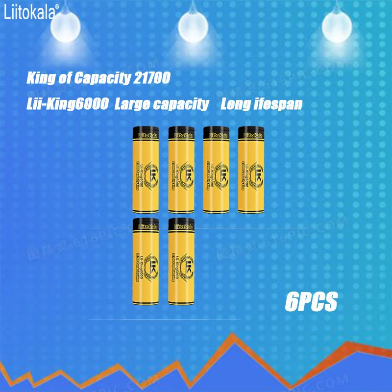 6PCS LiitoKala New King6000 Highest Capacity 21700 Battery Real Rating 3.7V 6000mAh 12.5A for Power Tools and Flashlight