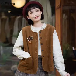 Gilet Vintage donna giapponese dolce velluto a coste o-collo senza maniche Versatile allentato Y2k vestiti Preppy All-match cappotti delicati più nuovi