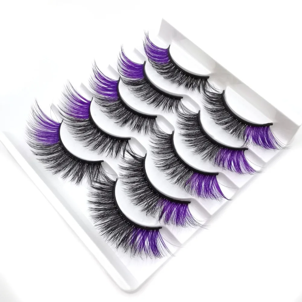 

5 pairs/Tray Natural Volume Colorful Eyelashes Long Self Adhesive False Eyelashes Extension Cosplay Stage Makeup Party Lashes