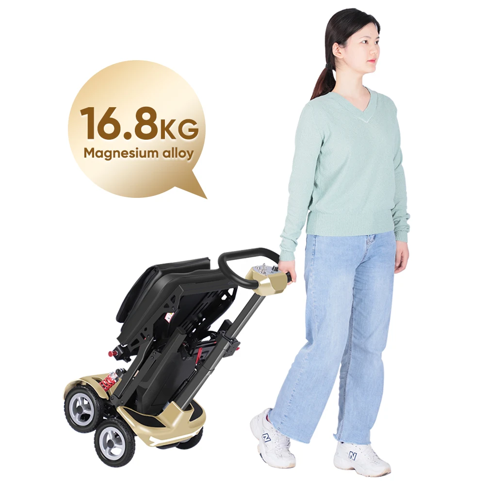 Auto Folding Small Compact Foldable Light Weight Mobility Scooter Luggage Lightweight 4 Wheel Mobility Scooter for Elderly