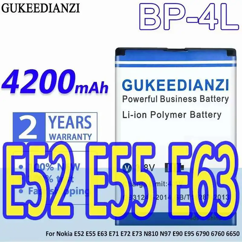 

Для Nokia E52 E55 E63 E71 E72 E73 N810 N97 E90 E95 6790 6760 6650 Долговечный аккумулятор BP-4L большой емкости 4200 мАч для мобильного телефона