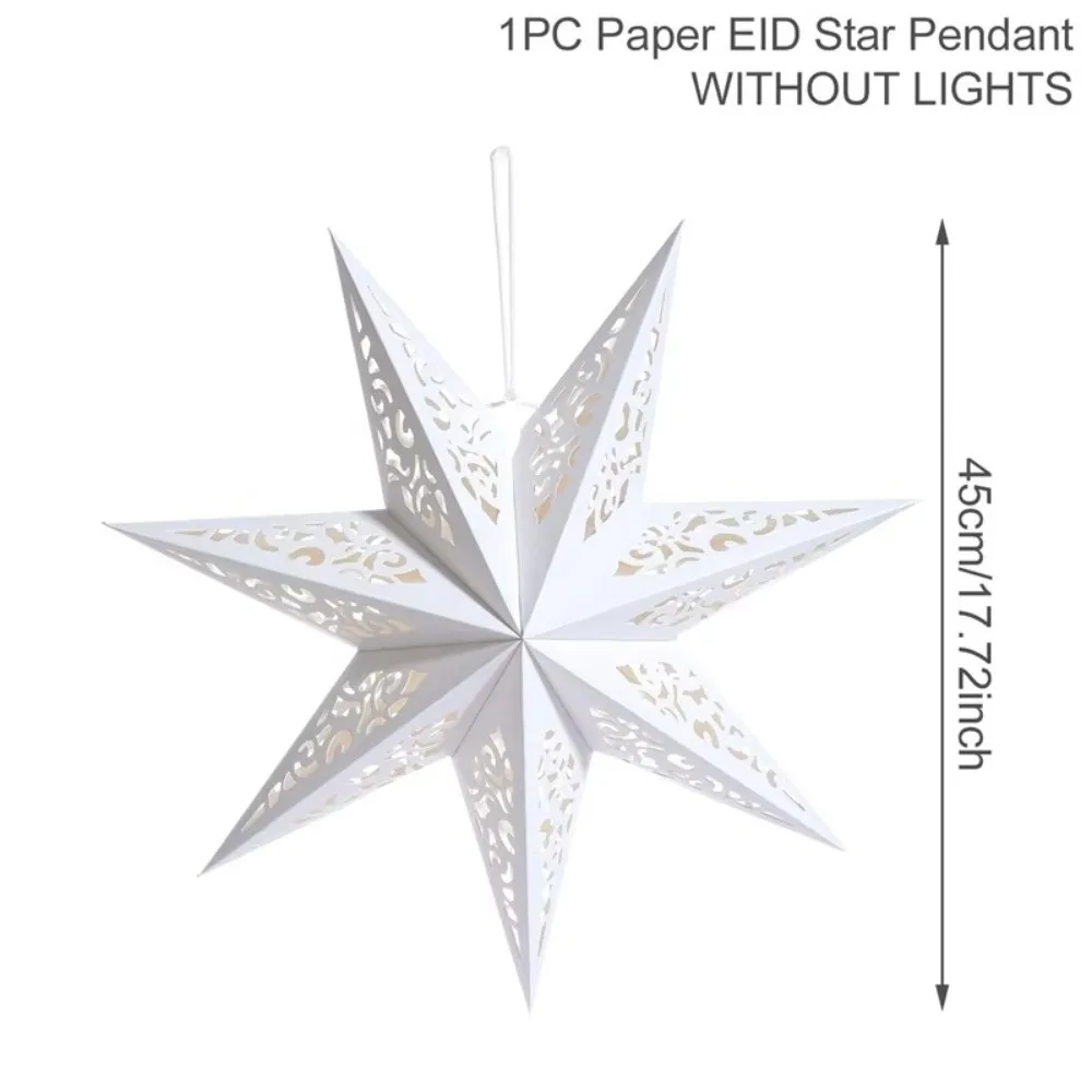 45cm White Hollow-Out 7-Point Paper Star Lamp Shade – Glitter Lantern Decoration For Christmas, Weddings & Home