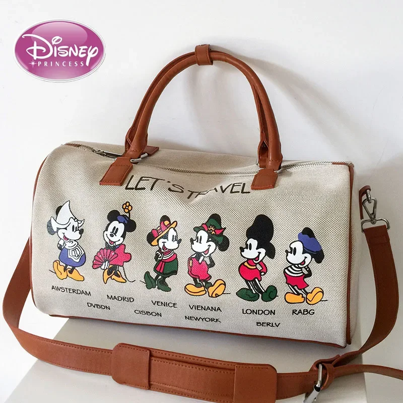 

Disney 2025 New Mickey and Minnie Canvas Travel Bag Portable Storage Bag Women's Large-capacity Sports Fitness Bag